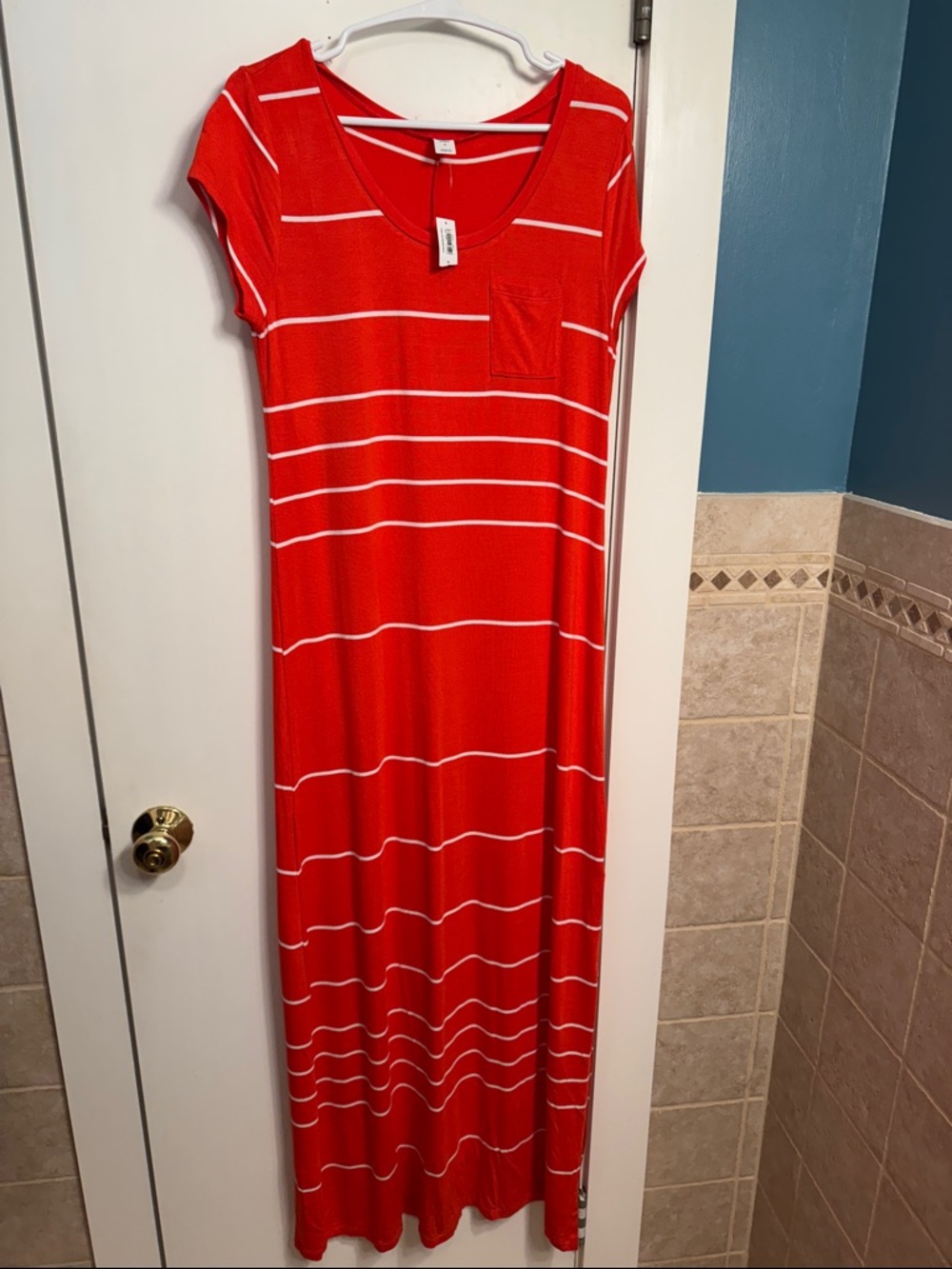 Soft red and White Old Navy Striped Maxi Dress